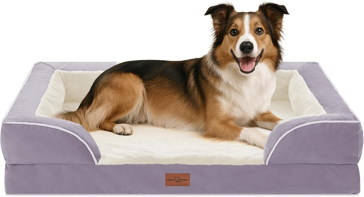 Waterproof Orthopedic Dog Bed for Extra Large Dogs | Supportive Egg Crate Foam XL Pet Bed with Removable Bolster, Dog Couch with Washable Cover & Non-Slip Bottom, 42x30 Inch - Colors A