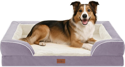 Waterproof Orthopedic Dog Bed for Extra Large Dogs | Supportive Egg Crate Foam XL Pet Bed with Removable Bolster, Dog Couch with Washable Cover & Non-Slip Bottom, 42x30 Inch - Colors A