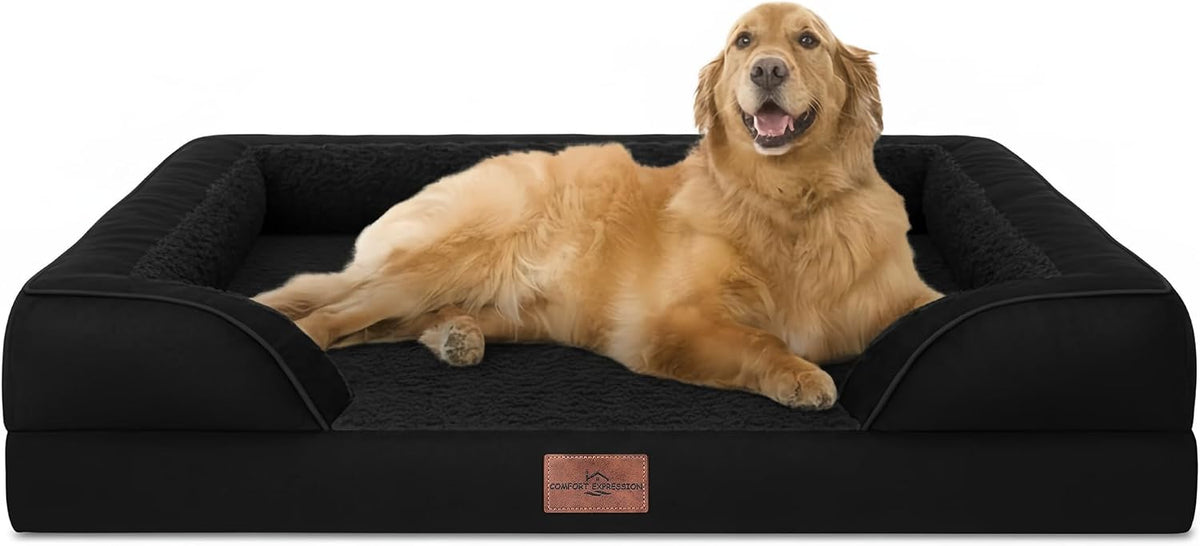 Waterproof Orthopedic Dog Bed for Extra Large Dogs | Supportive Egg Crate Foam XL Pet Bed with Removable Bolster, Dog Couch with Washable Cover & Non-Slip Bottom, 42x30 Inch - Colors A