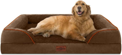 Waterproof Orthopedic Dog Bed for Extra Large Dogs | Supportive Egg Crate Foam XL Pet Bed with Removable Bolster, Dog Couch with Washable Cover & Non-Slip Bottom, 42x30 Inch - Colors A