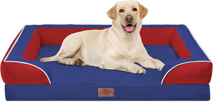 Waterproof Orthopedic Dog Bed for Extra Large Dogs | Supportive Egg Crate Foam XL Pet Bed with Removable Bolster, Dog Couch with Washable Cover & Non-Slip Bottom, 42x30 Inch - Colors A