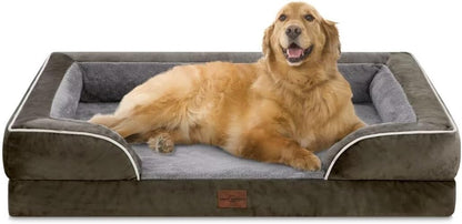Waterproof Orthopedic Dog Bed for Extra Large Dogs | Supportive Egg Crate Foam XL Pet Bed with Removable Bolster, Dog Couch with Washable Cover & Non-Slip Bottom, 42x30 Inch - Colors A