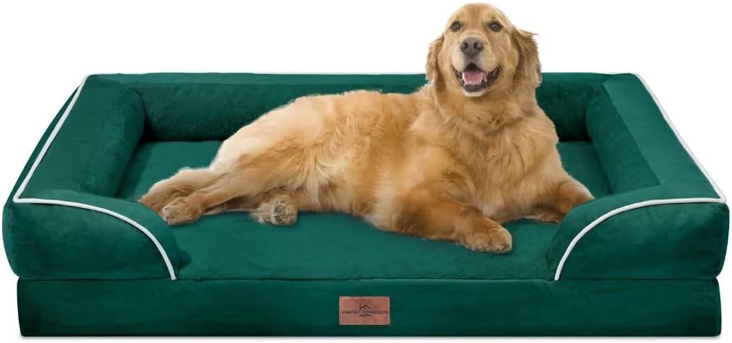 Waterproof Orthopedic Dog Bed for Extra Large Dogs | Supportive Egg Crate Foam XL Pet Bed with Removable Bolster, Dog Couch with Washable Cover & Non-Slip Bottom, 42x30 Inch - Colors A