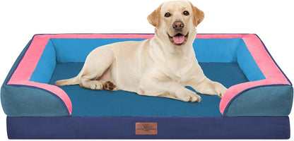 Waterproof Orthopedic Dog Bed for Extra Large Dogs | Supportive Egg Crate Foam XL Pet Bed with Removable Bolster, Dog Couch with Washable Cover & Non-Slip Bottom, 42x30 Inch - Colors A