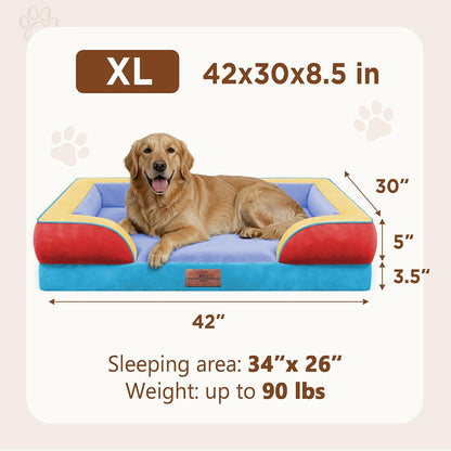 Waterproof Orthopedic Dog Bed for Extra Large Dogs | Supportive Egg Crate Foam XL Pet Bed with Removable Bolster, Dog Couch with Washable Cover & Non-Slip Bottom, 42x30 Inch - Colors A