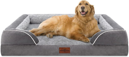 Waterproof Orthopedic Dog Bed for Extra Large Dogs | Supportive Egg Crate Foam XL Pet Bed with Removable Bolster, Dog Couch with Washable Cover & Non-Slip Bottom, 42x30 Inch - Colors A