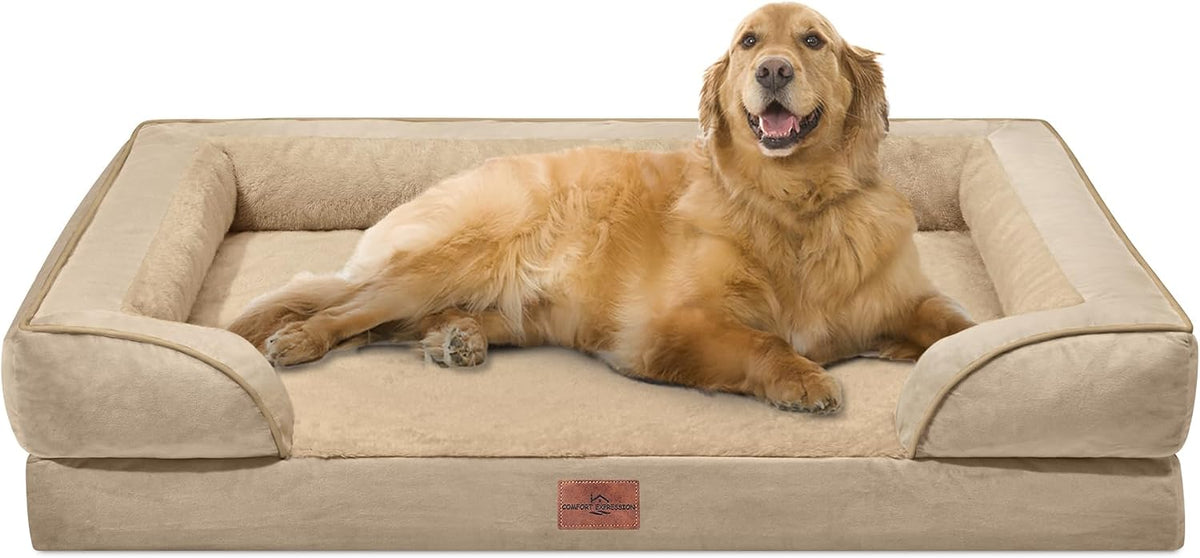 Waterproof Orthopedic Dog Bed for Extra Large Dogs | Supportive Egg Crate Foam XL Pet Bed with Removable Bolster, Dog Couch with Washable Cover & Non-Slip Bottom, 42x30 Inch - Colors A