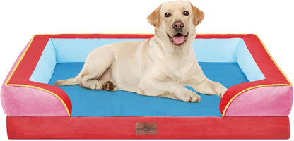 Waterproof Orthopedic Dog Bed for Extra Large Dogs | Supportive Egg Crate Foam XL Pet Bed with Removable Bolster, Dog Couch with Washable Cover & Non-Slip Bottom, 42x30 Inch - Colors A