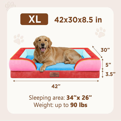 Waterproof Orthopedic Dog Bed for Extra Large Dogs | Supportive Egg Crate Foam XL Pet Bed with Removable Bolster, Dog Couch with Washable Cover & Non-Slip Bottom, 42x30 Inch - Colors A
