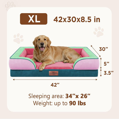 Waterproof Orthopedic Dog Bed for Extra Large Dogs | Supportive Egg Crate Foam XL Pet Bed with Removable Bolster, Dog Couch with Washable Cover & Non-Slip Bottom, 42x30 Inch - Colors A