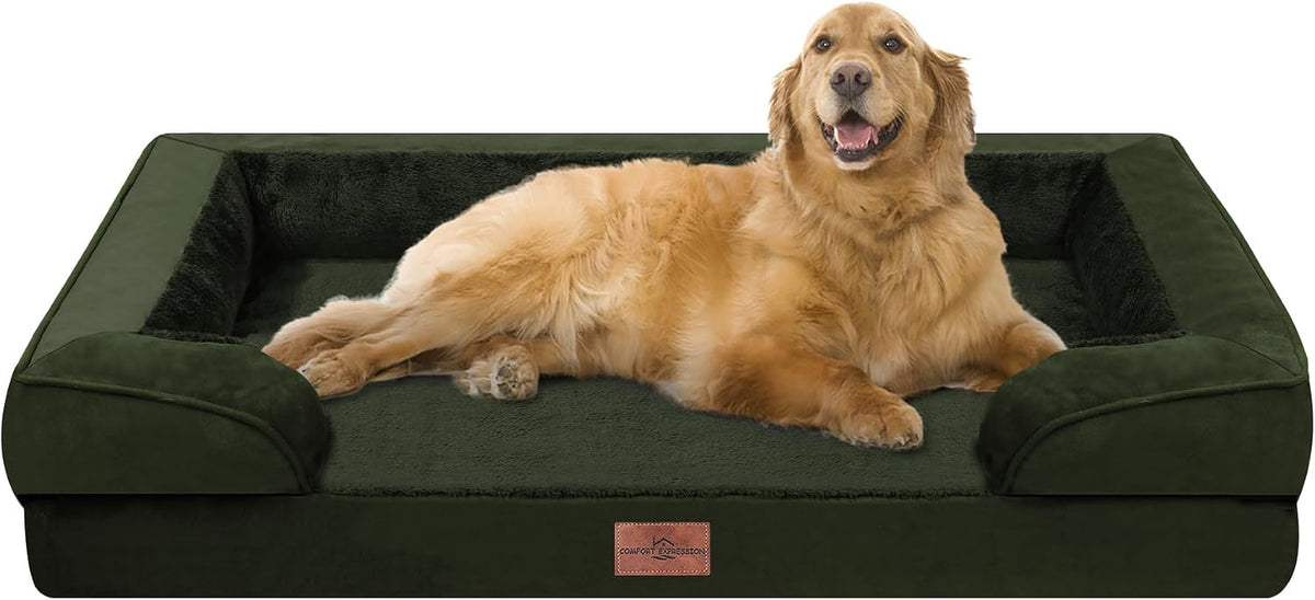 Waterproof Orthopedic Dog Bed for Extra Large Dogs | Supportive Egg Crate Foam XL Pet Bed with Removable Bolster, Dog Couch with Washable Cover & Non-Slip Bottom, 42x30 Inch - Colors A