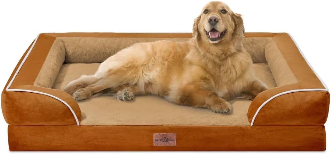 Waterproof Orthopedic Dog Bed for Extra Large Dogs | Supportive Egg Crate Foam XL Pet Bed with Removable Bolster, Dog Couch with Washable Cover & Non-Slip Bottom, 42x30 Inch - Colors A