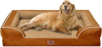 Waterproof Orthopedic Dog Bed for Extra Large Dogs | Supportive Egg Crate Foam XL Pet Bed with Removable Bolster, Dog Couch with Washable Cover & Non-Slip Bottom, 42x30 Inch - Colors A
