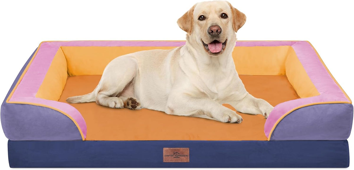 Waterproof Orthopedic Dog Bed for Extra Large Dogs | Supportive Egg Crate Foam XL Pet Bed with Removable Bolster, Dog Couch with Washable Cover & Non-Slip Bottom, 42x30 Inch - Colors A