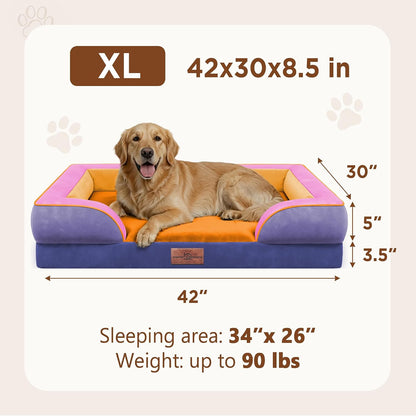 Waterproof Orthopedic Dog Bed for Extra Large Dogs | Supportive Egg Crate Foam XL Pet Bed with Removable Bolster, Dog Couch with Washable Cover & Non-Slip Bottom, 42x30 Inch - Colors A