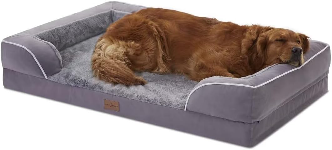 Waterproof Orthopedic Dog Bed for Extra Large Dogs | Supportive Egg Crate Foam XL Pet Bed with Removable Bolster, Dog Couch with Washable Cover & Non-Slip Bottom, 42x30 Inch - Colors A