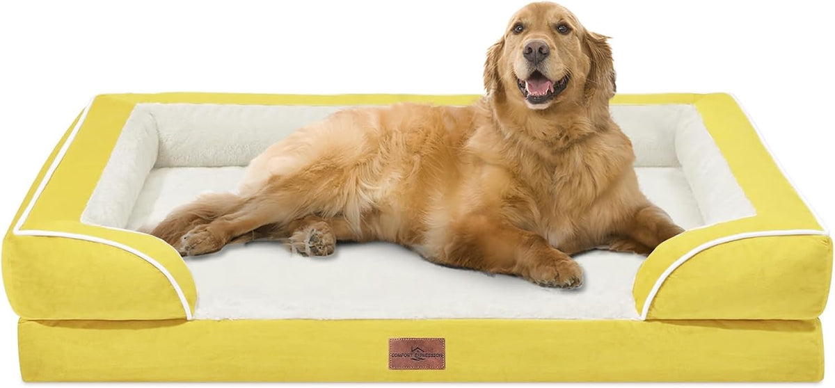 Waterproof Orthopedic Dog Bed for Extra Large Dogs | Supportive Egg Crate Foam XL Pet Bed with Removable Bolster, Dog Couch with Washable Cover & Non-Slip Bottom, 42x30 Inch - Colors A