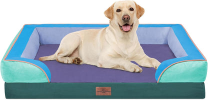Waterproof Orthopedic Dog Bed for Extra Large Dogs | Supportive Egg Crate Foam XL Pet Bed with Removable Bolster, Dog Couch with Washable Cover & Non-Slip Bottom, 42x30 Inch - Colors A