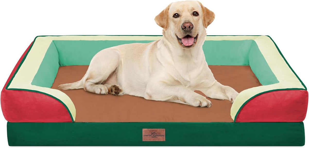Waterproof Orthopedic Dog Bed for Extra Large Dogs | Supportive Egg Crate Foam XL Pet Bed with Removable Bolster, Dog Couch with Washable Cover & Non-Slip Bottom, 42x30 Inch - Colors A
