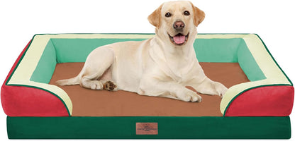 Waterproof Orthopedic Dog Bed for Extra Large Dogs | Supportive Egg Crate Foam XL Pet Bed with Removable Bolster, Dog Couch with Washable Cover & Non-Slip Bottom, 42x30 Inch - Colors A