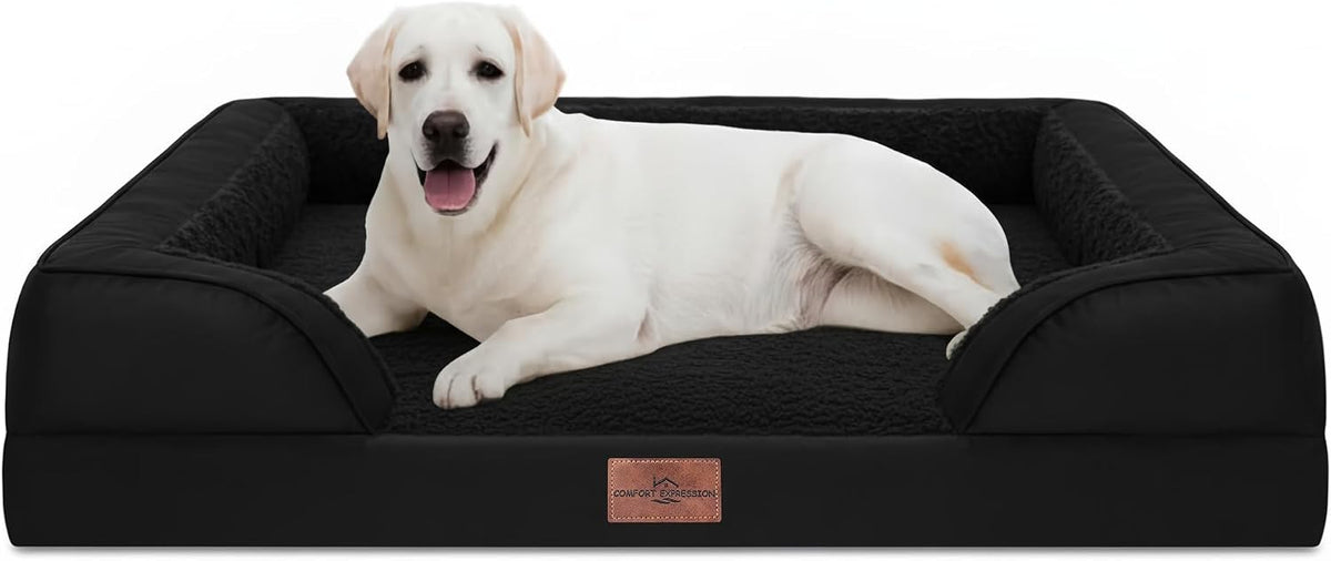 Waterproof Orthopedic Dog Bed for Extra Large Dogs | Supportive Egg Crate Foam XL Pet Bed with Removable Bolster, Dog Couch with Washable Cover & Non-Slip Bottom, 42x30 Inch - Colors A