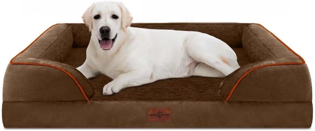 Waterproof Orthopedic Dog Bed for Extra Large Dogs | Supportive Egg Crate Foam XL Pet Bed with Removable Bolster, Dog Couch with Washable Cover & Non-Slip Bottom, 42x30 Inch - Colors A