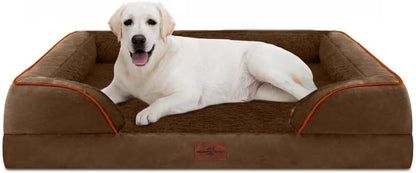 Waterproof Orthopedic Dog Bed for Extra Large Dogs | Supportive Egg Crate Foam XL Pet Bed with Removable Bolster, Dog Couch with Washable Cover & Non-Slip Bottom, 42x30 Inch - Colors A