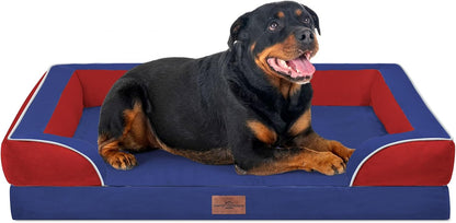 Waterproof Orthopedic Dog Bed for Extra Large Dogs | Supportive Egg Crate Foam XL Pet Bed with Removable Bolster, Dog Couch with Washable Cover & Non-Slip Bottom, 42x30 Inch - Colors A