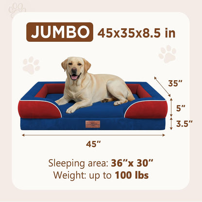 Waterproof Orthopedic Dog Bed for Extra Large Dogs | Supportive Egg Crate Foam XL Pet Bed with Removable Bolster, Dog Couch with Washable Cover & Non-Slip Bottom, 42x30 Inch - Colors A