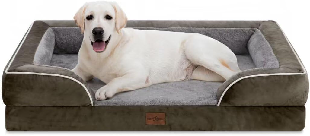 Waterproof Orthopedic Dog Bed for Extra Large Dogs | Supportive Egg Crate Foam XL Pet Bed with Removable Bolster, Dog Couch with Washable Cover & Non-Slip Bottom, 42x30 Inch - Colors A