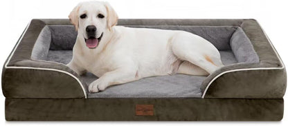 Waterproof Orthopedic Dog Bed for Extra Large Dogs | Supportive Egg Crate Foam XL Pet Bed with Removable Bolster, Dog Couch with Washable Cover & Non-Slip Bottom, 42x30 Inch - Colors A