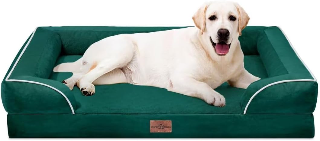 Waterproof Orthopedic Dog Bed for Extra Large Dogs | Supportive Egg Crate Foam XL Pet Bed with Removable Bolster, Dog Couch with Washable Cover & Non-Slip Bottom, 42x30 Inch - Colors A