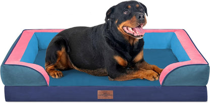 Waterproof Orthopedic Dog Bed for Extra Large Dogs | Supportive Egg Crate Foam XL Pet Bed with Removable Bolster, Dog Couch with Washable Cover & Non-Slip Bottom, 42x30 Inch - Colors A