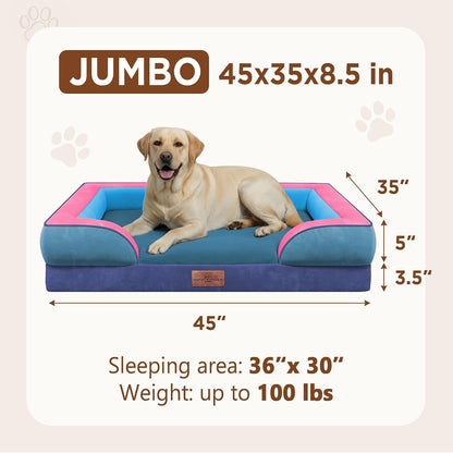 Waterproof Orthopedic Dog Bed for Extra Large Dogs | Supportive Egg Crate Foam XL Pet Bed with Removable Bolster, Dog Couch with Washable Cover & Non-Slip Bottom, 42x30 Inch - Colors A
