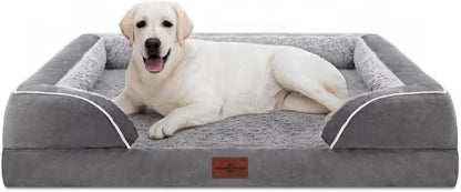 Waterproof Orthopedic Dog Bed for Extra Large Dogs | Supportive Egg Crate Foam XL Pet Bed with Removable Bolster, Dog Couch with Washable Cover & Non-Slip Bottom, 42x30 Inch - Colors A