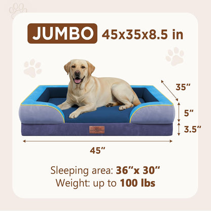 Waterproof Orthopedic Dog Bed for Extra Large Dogs | Supportive Egg Crate Foam XL Pet Bed with Removable Bolster, Dog Couch with Washable Cover & Non-Slip Bottom, 42x30 Inch - Colors A