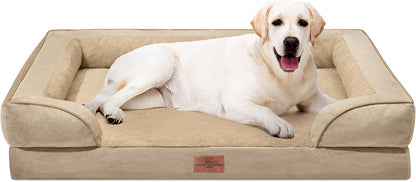 Waterproof Orthopedic Dog Bed for Extra Large Dogs | Supportive Egg Crate Foam XL Pet Bed with Removable Bolster, Dog Couch with Washable Cover & Non-Slip Bottom, 42x30 Inch - Colors A