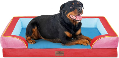 Waterproof Orthopedic Dog Bed for Extra Large Dogs | Supportive Egg Crate Foam XL Pet Bed with Removable Bolster, Dog Couch with Washable Cover & Non-Slip Bottom, 42x30 Inch - Colors A