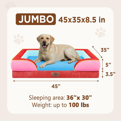 Waterproof Orthopedic Dog Bed for Extra Large Dogs | Supportive Egg Crate Foam XL Pet Bed with Removable Bolster, Dog Couch with Washable Cover & Non-Slip Bottom, 42x30 Inch - Colors A