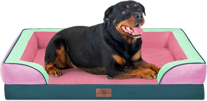 Waterproof Orthopedic Dog Bed for Extra Large Dogs | Supportive Egg Crate Foam XL Pet Bed with Removable Bolster, Dog Couch with Washable Cover & Non-Slip Bottom, 42x30 Inch - Colors A