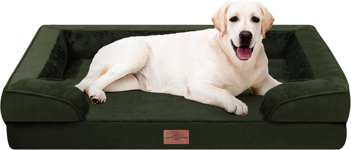 Waterproof Orthopedic Dog Bed for Extra Large Dogs | Supportive Egg Crate Foam XL Pet Bed with Removable Bolster, Dog Couch with Washable Cover & Non-Slip Bottom, 42x30 Inch - Colors A