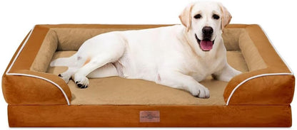 Waterproof Orthopedic Dog Bed for Extra Large Dogs | Supportive Egg Crate Foam XL Pet Bed with Removable Bolster, Dog Couch with Washable Cover & Non-Slip Bottom, 42x30 Inch - Colors A
