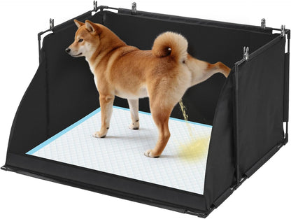 Dog Pee Pad Holder with High Walls, Foldable Indoor Puppy Potty Training Station, Extra Large No-Spill Pet Litter Box Toilet for Male Dogs to Stop Peeing in House- Black