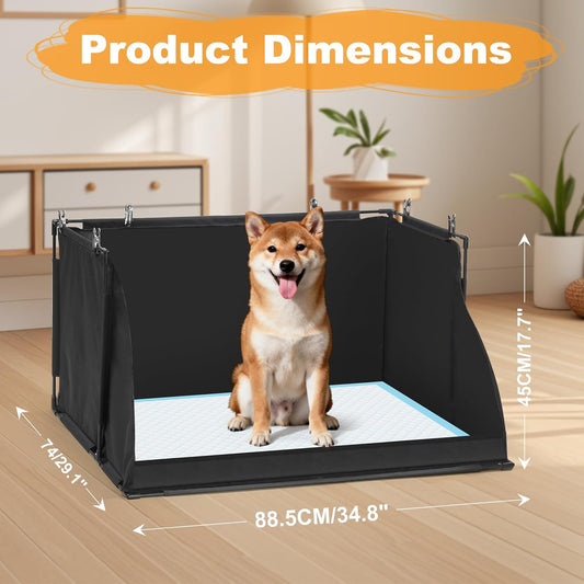 Dog Pee Pad Holder with High Walls, Foldable Indoor Puppy Potty Training Station, Extra Large No-Spill Pet Litter Box Toilet for Male Dogs to Stop Peeing in House- Black