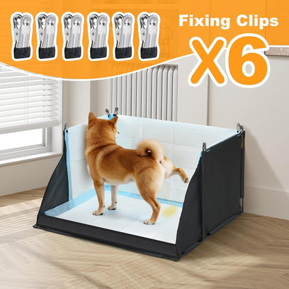 Dog Pee Pad Holder with High Walls, Foldable Indoor Puppy Potty Training Station, Extra Large No-Spill Pet Litter Box Toilet for Male Dogs to Stop Peeing in House- Black