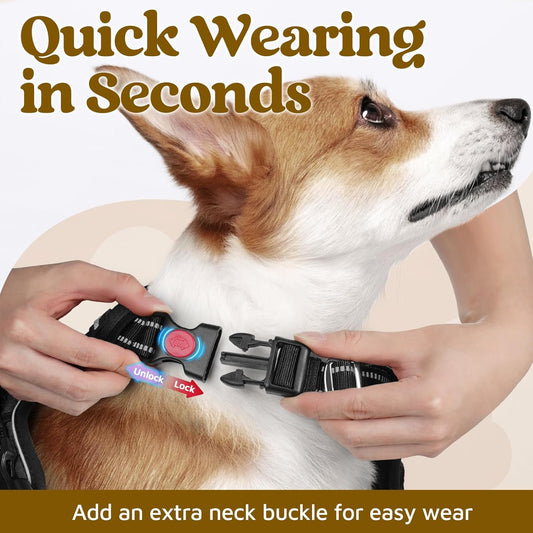 Dog Harness for Large, No Pull 3 Buckles Easy On & Off | Soft Padded, Walking with Control Handle, Adjustable and Reflective, Pink, Large
