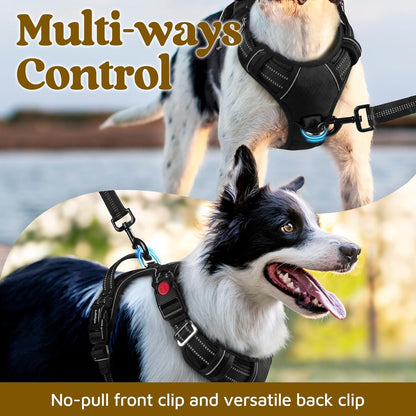 Dog Harness for Large, No Pull 3 Buckles Easy On & Off | Soft Padded, Walking with Control Handle, Adjustable and Reflective, Pink, Large