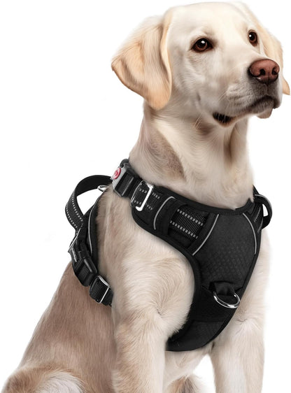 Dog Harness for Large, No Pull 3 Buckles Easy On & Off | Soft Padded, Walking with Control Handle, Adjustable and Reflective, Pink, Large