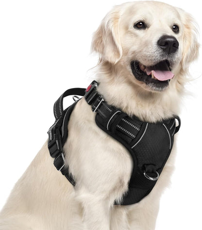 Dog Harness for Large, No Pull 3 Buckles Easy On & Off | Soft Padded, Walking with Control Handle, Adjustable and Reflective, Pink, Large