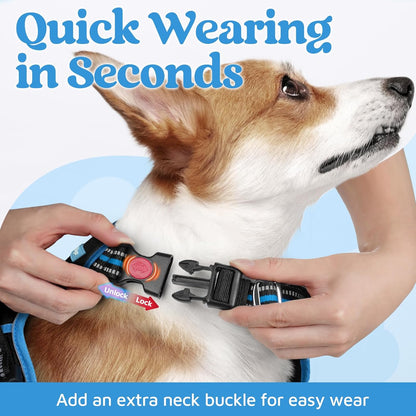 Dog Harness for Large, No Pull 3 Buckles Easy On & Off | Soft Padded, Walking with Control Handle, Adjustable and Reflective, Pink, Large